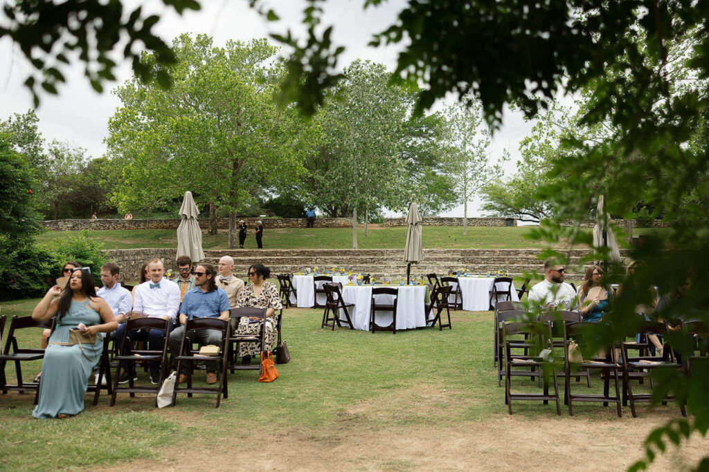 Ceremony and reception setup in the amphitheater at the san antonio botanical garden